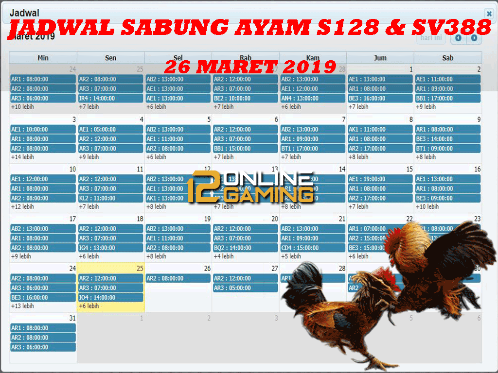 Jadwal Sabung Ayam S128 Dan SV388 26 Maret 2019