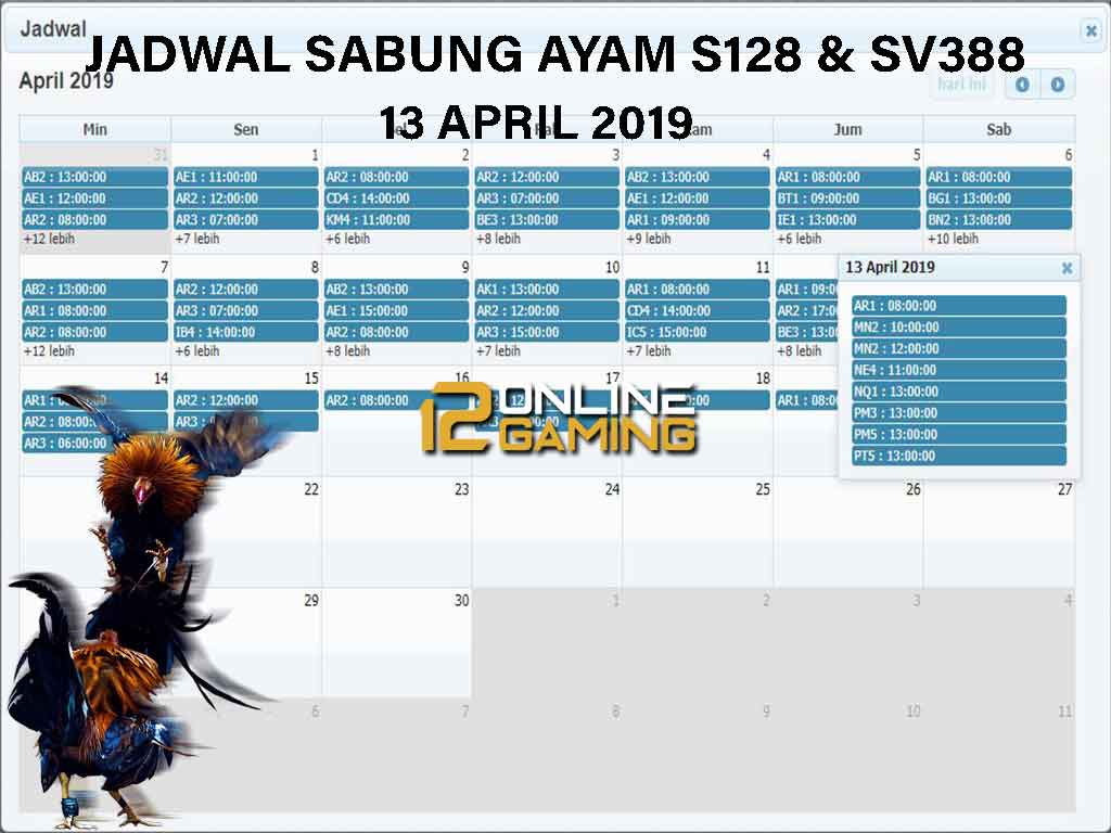 Jadwal Sabung Ayam S128 Dan SV388 13 April 2019