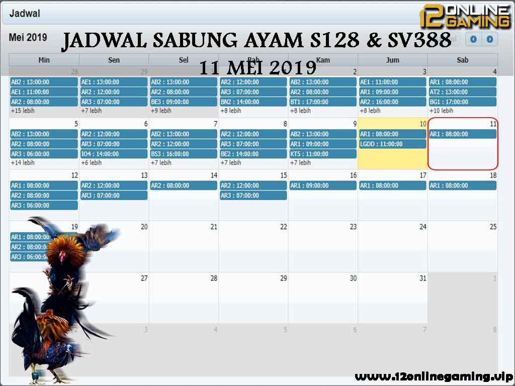 Jadwal Sabung Ayam S128 Dan SV388 11 Mei 2019