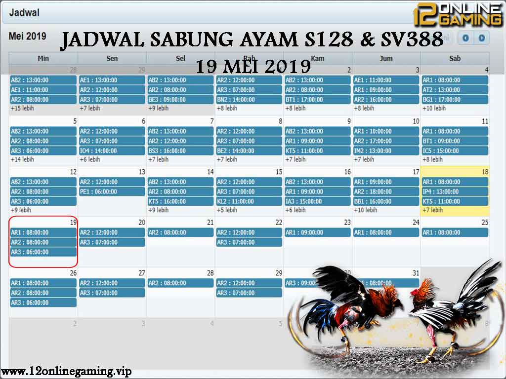 Jadwal Sabung Ayam S128 Dan SV388 19 Mei 2019
