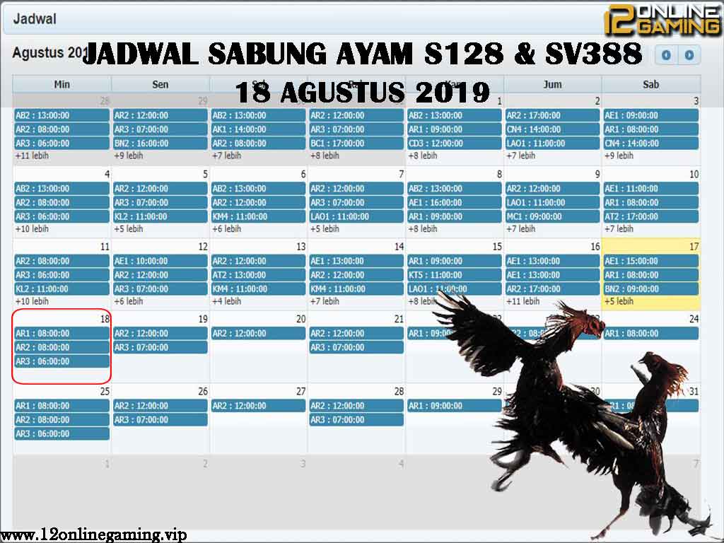 Jadwal Sabung Ayam S128 Dan SV388 18 Agustus 2019