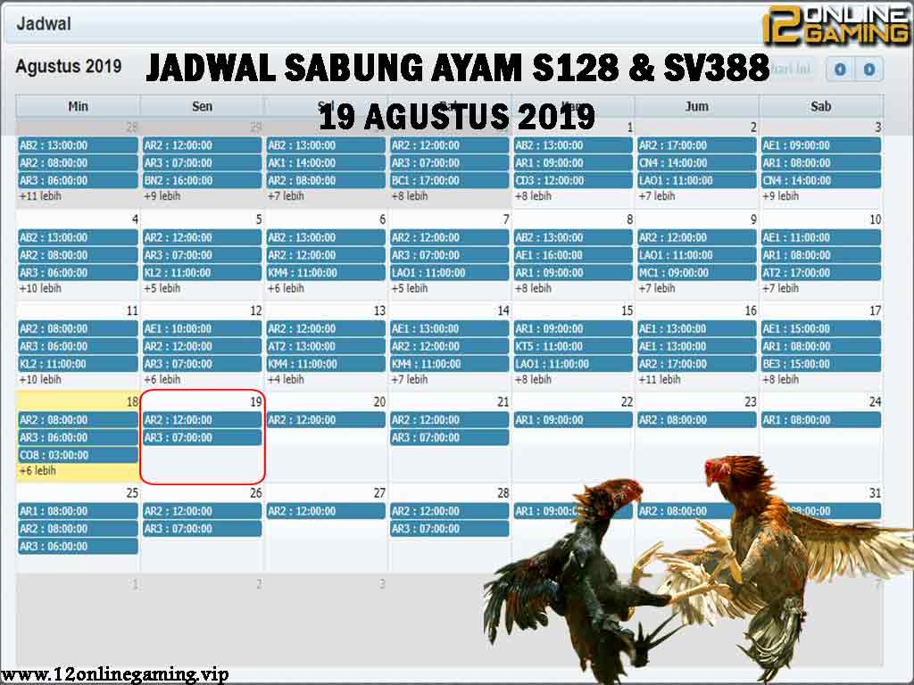 Jadwal Sabung Ayam S128 Dan SV388 19 Agustus 2019