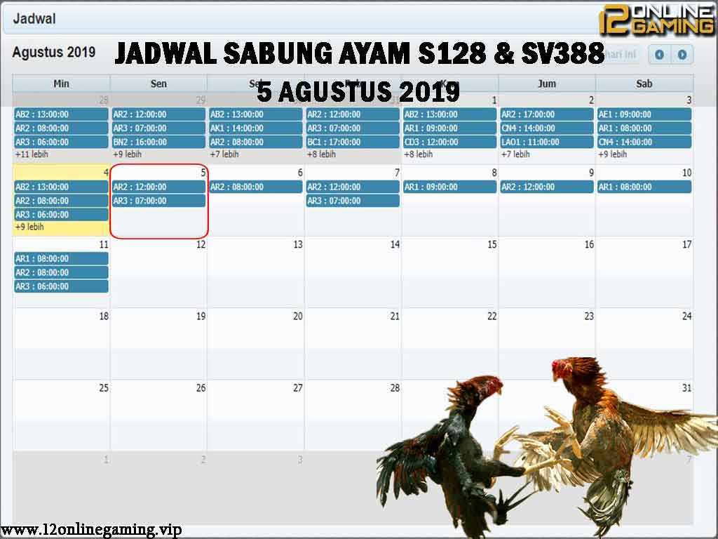 Jadwal Sabung Ayam S128 Dan SV388 5 Agustus 2019