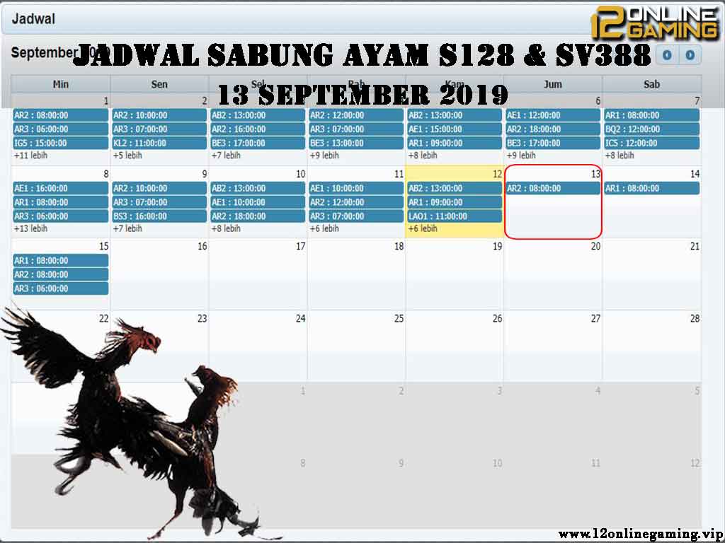 Jadwal Sabung Ayam S128 Dan SV388 13 September 2019