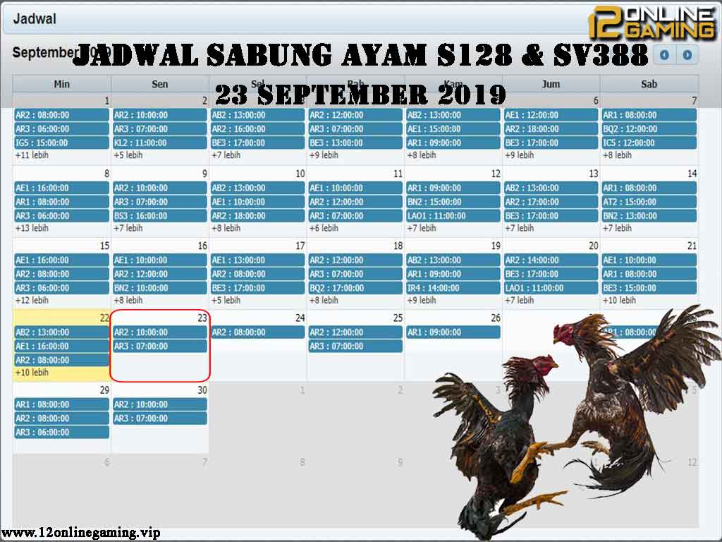 Jadwal Sabung Ayam S128 Dan SV388 23 September 2019