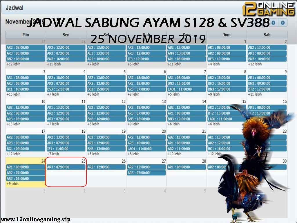 Jadwal Sabung Ayam S128 Dan SV388 25 November 2019